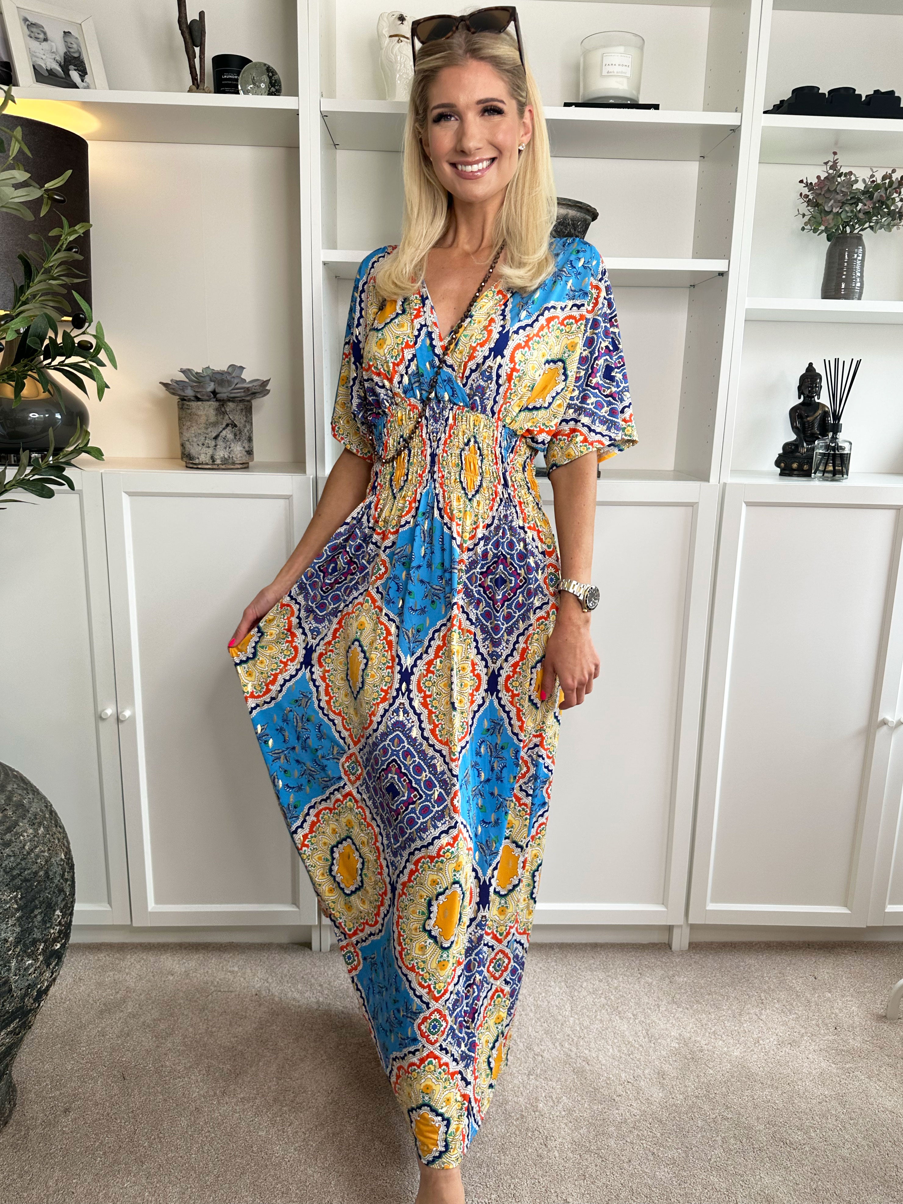 Pams Multi - Lang elastisk kjole i krølfrit stof